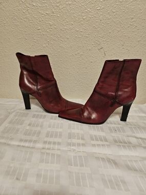 Bronx Burgundy Leather Pointed Ankle Booties